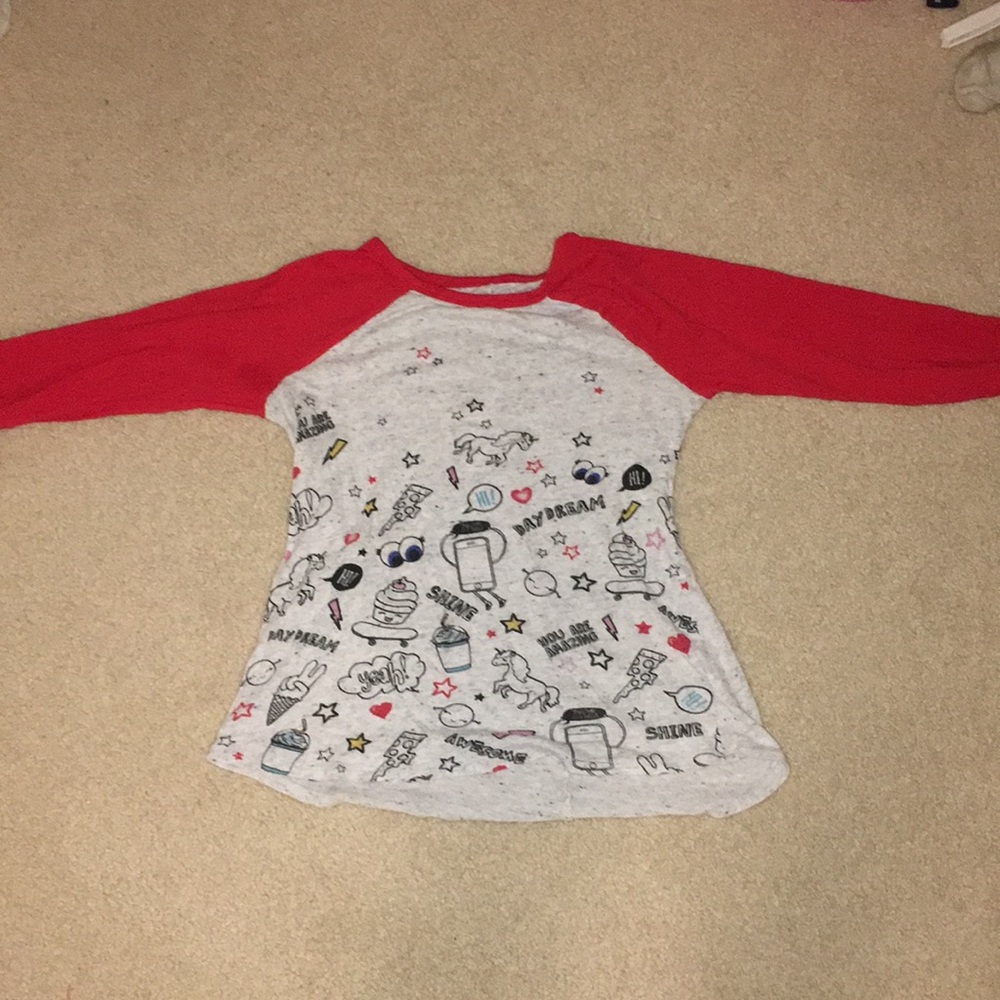 Justice red ringer 3/4 sleeve tee w/ emojis